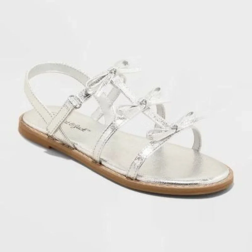 NEW Cat & Jack Kids' Aria Bow Sandals - Silver - Size 5